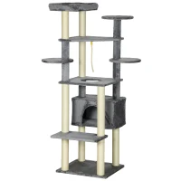 PawHut 184cm Cat Tree for Indoor Cats, Modern Cat Tower with Cat Bed, Perches, Scratching Posts, Cat House - Grey(m-11)