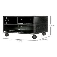 HOMCOM Mobile Porta Stampante a 2 Ripiani in Legno con Ruote per Ufficio e Studio, 47x40x22.5cm, Nero(m-3)