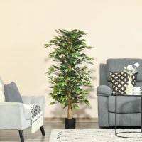 HOMCOM Künstlicher Ficus-baum groß 150 cm Kunstbaum, Kunstpflanze, Plastik Künstliche Pflanzen im Topf, Fake Plant wie echt für Wohnzimmer Schlafzimmer Büro Garten Moderne Dekoration Geschenk(m-2)