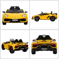 HOMCOM Coche Eléctrico para Niños de +3 Años Lamborghini SVJ Batería 12V con Mando a Distancia Velocidad de 3-5 km/h Música y Faros Carga 25 kg 123x66,5x45,5 cm Amarillo(m-8)