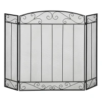 HOMCOM Grille de Protection pour cheminée - Pare-feu Large pour cheminée ou poêle - Pare-étincelles - barrière de sécurité - 3 Volets Pliables - Acier métal Noir(m-1)