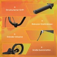 HOMCOM Kinderroller mit 16''/20'' Luftreifen Scooter Tretroller höhenverstellbar Roller Cityroller Kinder Roller Kickboard ab 10 Jahre Junge Schwarz 156 x 68 x 101-108 cm(m-7)
