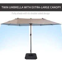 Outsunny 4.6m Garden Parasol Double-Sided Sun Umbrella Patio Market Shelter Canopy Shade with Weight Base, Tan(m-4)
