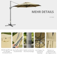 Outsunny Ampelschirm Ø298 cm, Sonnenschirm, verstellbarer Winkel, inkl. Kurbel, 360 Grad drehbar, Khaki(m-8)