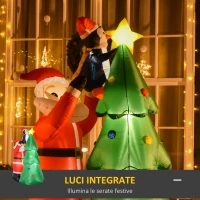 HOMCOM Babbo Natale Gonfiabile con Albero e Pinguino, Altezza 180cm, Luci LED e Gonfiatore(m-4)