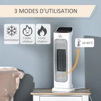HOMCOM Chauffage soufflant oscillant minuterie 2000 W - radiateur céramique PTC - 3 niveaux de puissance - chauffage d'appoint avec télécommande blanc noir(m-4)