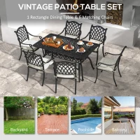 Outsunny 7 Pieces Aluminium Patio Dining Set with Umbrella Hole Black(m-6)