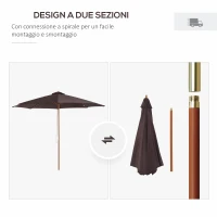 Outsunny Ombrellone da Giardino 3x2.5 m con Palo in Legno e 8 Stecche, Parasole da Esterno in Poliestere, Caffè(m-7)