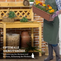 Outsunny Garten-Arbeitstisch, integriertes Edelstahl-Spülbecken, 2 Ablagen, Massivholz, braun, 92 x 45 x 120 cm(m-6)