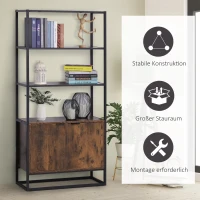 HOMCOM Bücherregal Standregal Büroregal Aktenregal Küchenregal 3 Regale mit 1 Schrank Industrie-Design E1 Spanplatte Metallrahmen Braun 76 x 33 x 162,5 cm(m-7)
