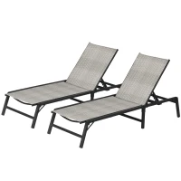 Outsunny Foldable Outdoor PE Rattan Sun Lounger Set of 2, Patio Wicker Recliners Lounge Chair w/ 5-Level Adjustable Backrest, for Poolside, Garden, Mixed Grey(m-11)