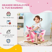 HOMCOM Cavallo a Dondolo Unicorno con 32 Canzoni, Base in Legno e Cintura di Sicurezza, Età 18-36 Mesi, Rosa(m-5)