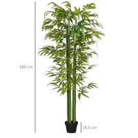 HOMCOM Kunstbambus, realistisches Aussehen, mit Blumentopf, für Indoor, 180 cm, Grün/Schwarz(m-3)