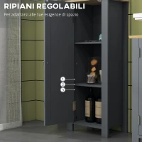 kleankin Colonna Bagno Salvaspazio con Armadietto e 3 Ripiani Aperti in Legno, 34x23x165cm, Grigio(m-5)