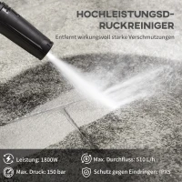 DURHAND Hochdruckreiniger Druckreiniger 5-tlg. Zubehör, verstellbare Spritzdüse, 150 bar Druck, 1800 W, max. 510 l/h, 35x27x78cm(m-4)