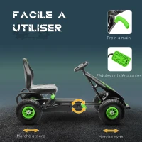 HOMCOM Kart à pédales pour enfant siège réglable 3 positions frein à main enfant de 5 à 12 ans vert noir(m-5)