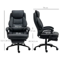 Vinsetto Silla de Oficina Ergonómica Silla de Escritorio Ajustable en Altura con Respaldo Inclinable hasta 130° Función Basculante y Resposapiés Retráctil Acero 65,5x79x112-118 cm Negro(m-3)