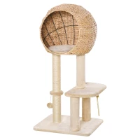 PawHut Arbre à chats style cosy chic griffoir sisal naturel grande niche plateformes jeu boule corde escalade peluche courte massette 48 x 40 x 100 cm beige(m-10)