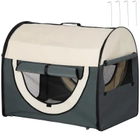 PawHut Sac caisse de transport pour chiens et chats pliable avec coussin, tissu oxford imperméable, dim. 81L x 56l x 66H cm(m-10)