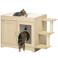 PawHut Mueble Arenero para Gatos con Cama Cojín Suave 3 Plataformas y Postes de Sisal 107x54x70 cm Roble