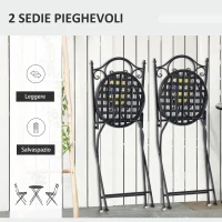 Outsunny Set Tavolo e Sedie da Balcone 3 Pezzi, Set da Giardino Pieghevoli in Metallo con Maioliche Colorate, Multicolore(m-4)