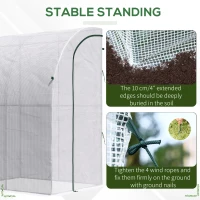 Outsunny Outdoor Walk-In Lean to Wall Greenhouse with Zippered Roll Up Door and PE Cover, 143L x 118W x 212Hcm, White(m-7)