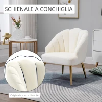 HOMCOM Poltrona in Velluto Imbottita con Schienale a Conchiglia e Gambe in Acciaio per Camera e Salotto, 63x65x84cm, Crema(m-5)
