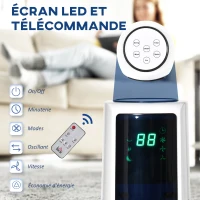 HOMCOM Ventilateur colonne silencieux 50 W avec 3 modes 3 vitesses, télécommande, oscillant 40°, minuterie et écran LED, blanc(m-7)