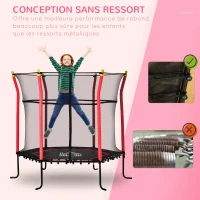HOMCOM Trampoline pour enfant Ø 1,63 x 1,63 m filet de sécurité porte zippée 6 poteaux rembourrés inclus rouge noir(m-4)