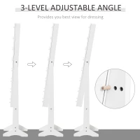 HOMCOM Free Standing LED Mirrored Jewelry Cabinet Armoire Floor Organiser W/ 3 Angle Adjustable For Rings Earrings Bracelets Cosmetics Warm White(m-6)