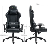Vinsetto Silla Gaming Giratoria Silla Gamer Reclinable Tapizado en Cuero Sintético Altura Ajustable 73x71x128-136 cm Negro(m-3)