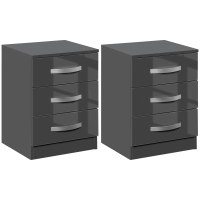 HOMCOM Set 2 Comodini Moderni con 3 Cassetti per Camera da Letto e Soggiorno in Truciolato, 40x36x56 cm, Grigio