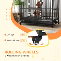 PawHut 48" Heavy Duty Dog Crate on Wheels, with Removable Tray, Openable Top, for L, XL Dogs - Black(m-5)