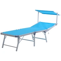 Outsunny Aluminium Foldable Sun Lounger, Outdoor Adjustable Backrest Reclining Chaise Lounge Chair with Sun Roof, Blue(m-11)