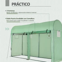 Outsunny Invernadero 300x100x200 cm Caseta de Jardín Invernadero con 4 Ventanas y 2 Puertas para Cultivos Plantas Flores de PE y Acero Verde(m-6)