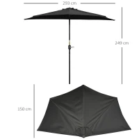 Outsunny 3(m) Half Parasol, Semi Round Umbrella with Metal Frame, Crank Handle for Balcony, Garden, Black(m-3)