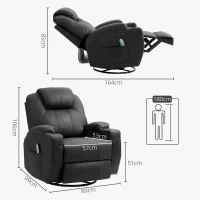 HOMCOM Relaxsessel mit Massagefunktion, neigbare Lehne, drehbar, bis 150 kg, Kunstleder, Schwarz(m-3)