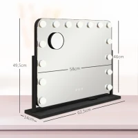 HOMCOM Espejo de Tocador Giratorio 58x46 cm con 14 Bombillas LED 3 Modos de Iluminación Ajustables Interruptor Táctil Negro(m-3)