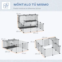 PawHut Jaula para Animales Pequeños Parque Modulable y Desmontable con 4 Puertas 6 Bandejas Extraíbles 111x75x119 cm Negro(m-5)