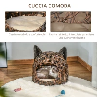 PawHut Cuccia per Gatti, Cesta per Gatti Adulti fino 4.5kg, Cesta in Vimini Sintetico a Forma di Gatto, Marrone(m-6)