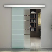 HOMCOM Porta Scorrevole Interna in Vetro Smerigliato e Satinato con Binario B1 e Maniglia per Bagno Cucina Studio Vetro 205x 90x 0,8cm(m-2)