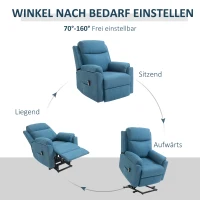 HOMCOM Fernsehsessel mit Aufstehhilfe Elektrisch Relaxsessel mit Liegefunktion, TV-Sessel mit Fernbedienung Seitentasche Taschenfederkern Leinenoptik Blau(m-4)