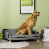 PawHut Dog Sofa, with Wooden Legs, Water-Resistant Fabric, for Medium & Large Dogs - Grey(m-2)