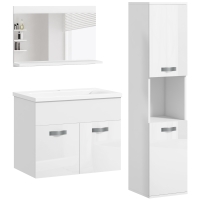 kleankin Conjunto de Muebles de Baño de Pared 3 Piezas Incluye Espejo Armario con Lavabo Cerámico y Columna de Baño Blanco