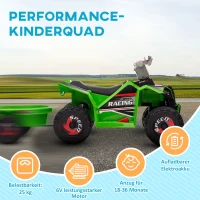 HOMCOM Kinderquad, aufladbar, 2,5 km/h, mit Anhänger, 50 Min. Fahrzeit, für Kinder 1,5 bis 3 Jahre, Grün(m-6)