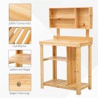 Outsunny Pflanztisch Gartenarbeitstisch für Garten Balkon und Terrasse, Gartentisch mit Ablage, Blumenregal Blumenständer aus Tannenholz, 80 x 43 x 136,5 cm, Natur(m-6)