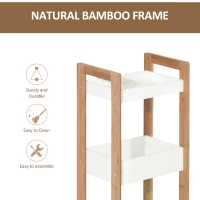 HOMCOM 3-Tier Bathroom Rack Storage Shelf Bamboo Organiser Shower Tower for Narrow Place(m-4)