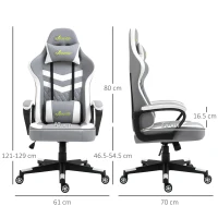 Vinsetto Gaming Chair, Computer Desk Chair with Lumbar Support, Faux Leather Racing Chair with Headrest and Swivel Wheels for Home Office, Grey White(m-3)