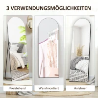 HOMCOM Ganzkörperspiegel, ohne Rahmen, freistehend/Wandmontage, Metallständer, 50x150 cm, Schwarz(m-6)