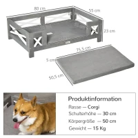 Pawhut Haustiersofa Hundematte Katzensofa Hundecouch Hundebett mit Kissen Indoor modernes Sofa für kleine und mittelgroße Hundesofa weich gepolstert waschbarer Bezug Kiefernholz Grau 80 x 55 x 23 cm(m-3)
